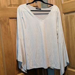 2X Beige Bell Sleeve Blouse V Neck